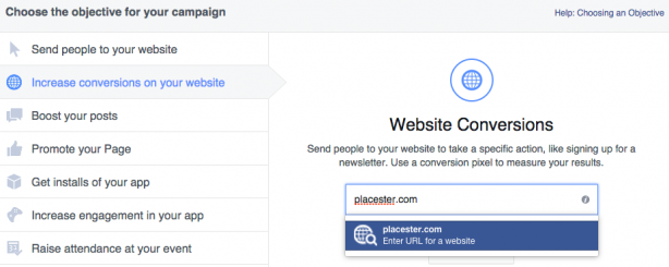 Facebook Ad Website Conversions Choose URL