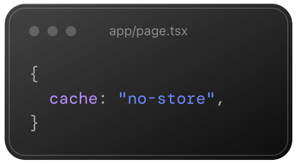 A code snippet with an options object containing cache: "no-store"