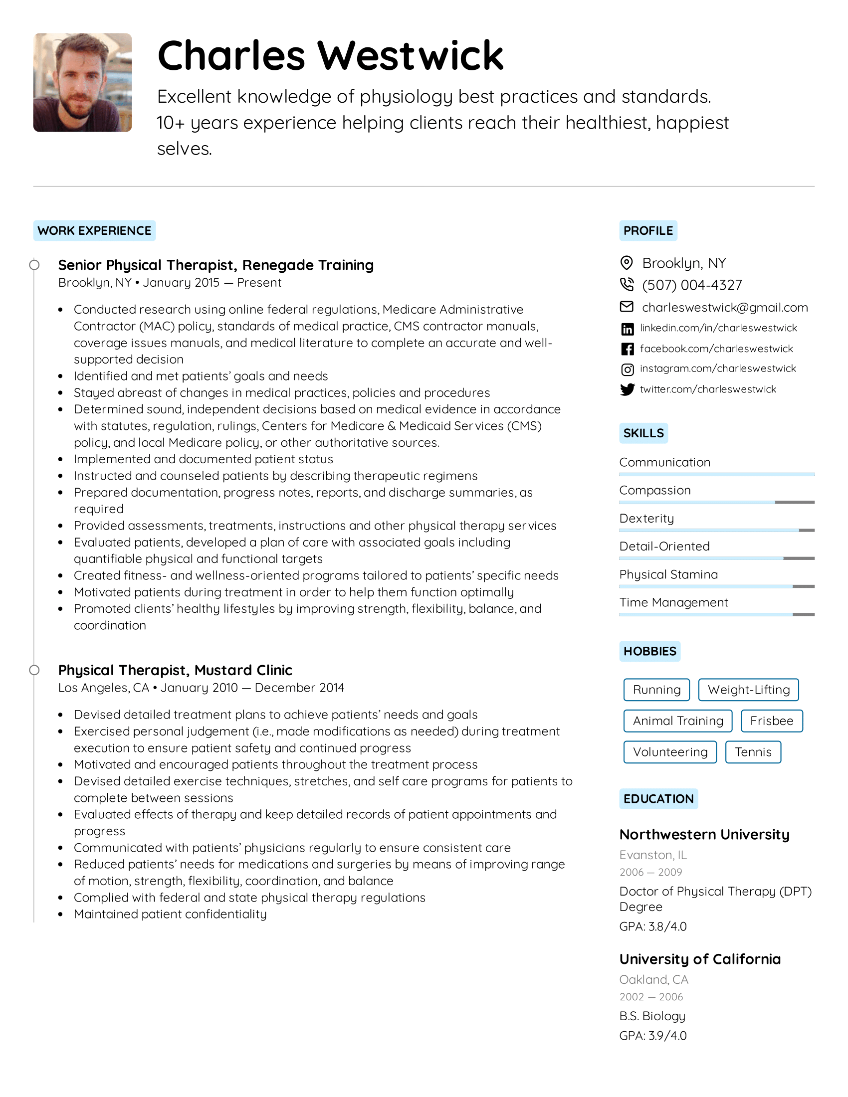 Physical Therapist Resume Example