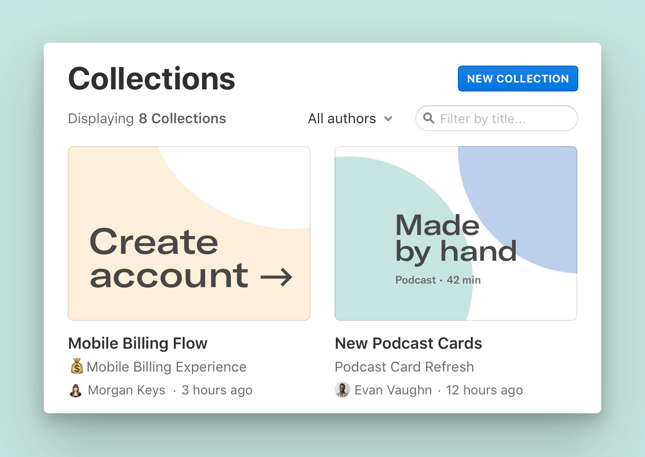 A project-level view of Collections in Abstract shows the most recent projects in a focused interface