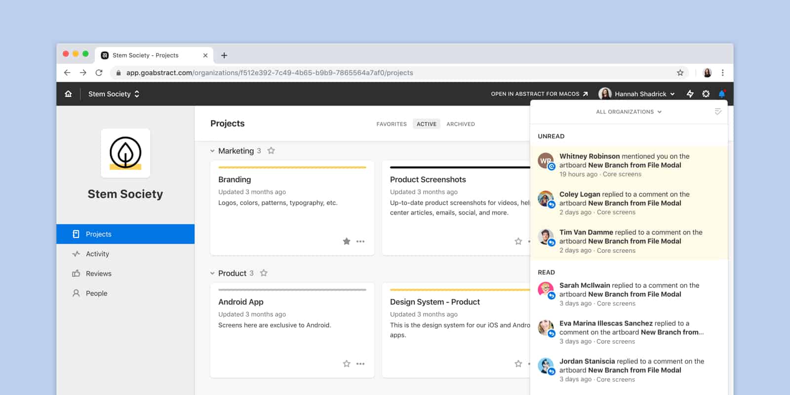 image of the new notifications drawer on web