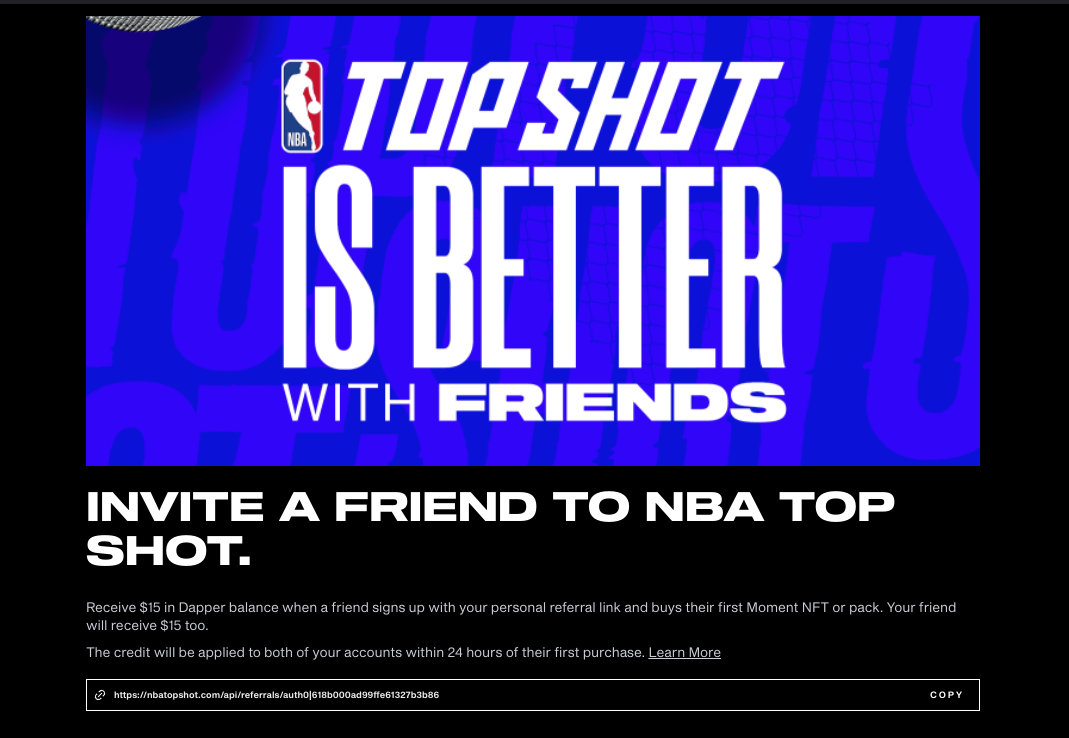 NBA Top Shot Refer A Friend