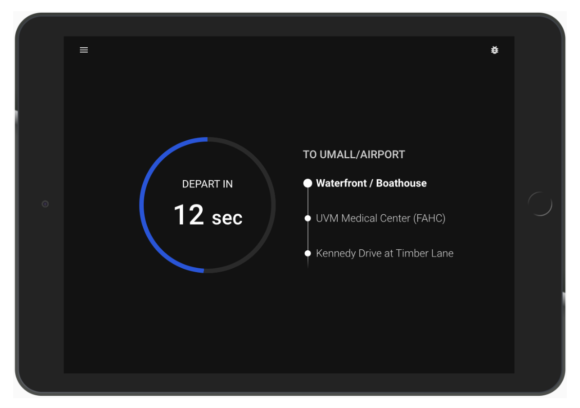 Depart screen with upcoming timepoint