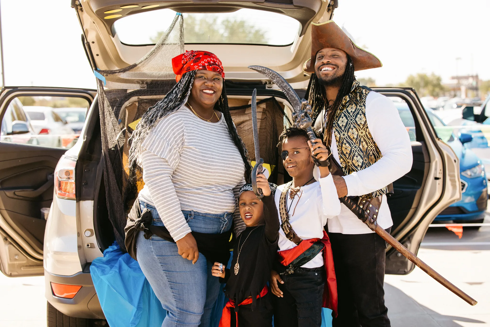 A family dressed up as pirates