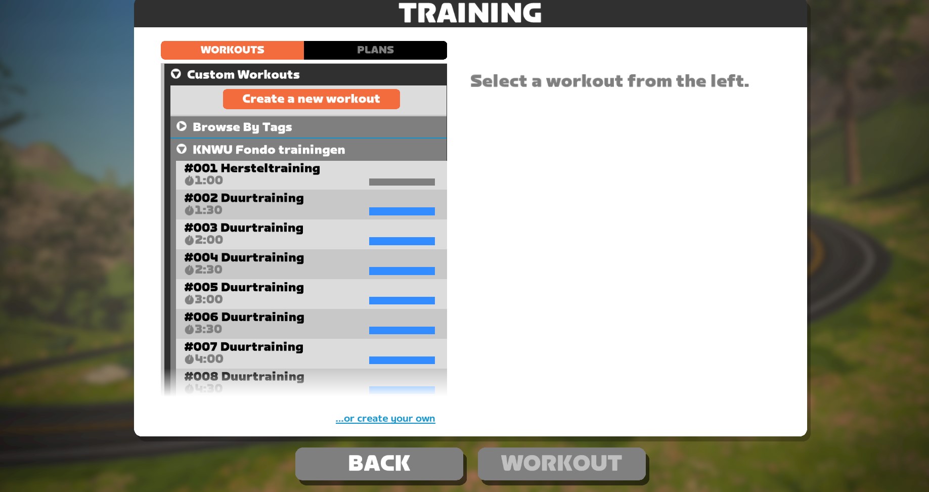 Daarnaast kun je ervoor kiezen je Fondo-trainingssessie in te laden in Zwift