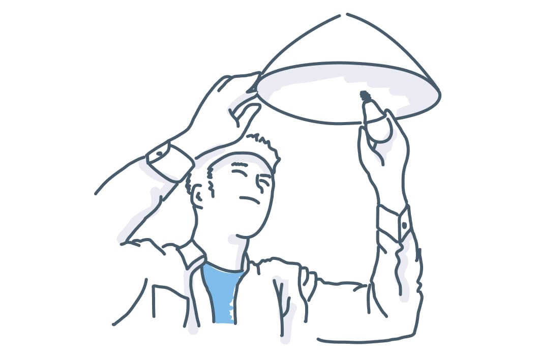 an illustration of a mynd repairman changing a light bulb