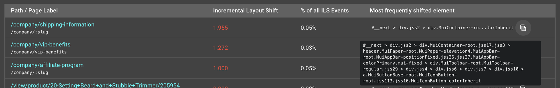 Pinpoint Cumulative Layout Shifts (CLS)