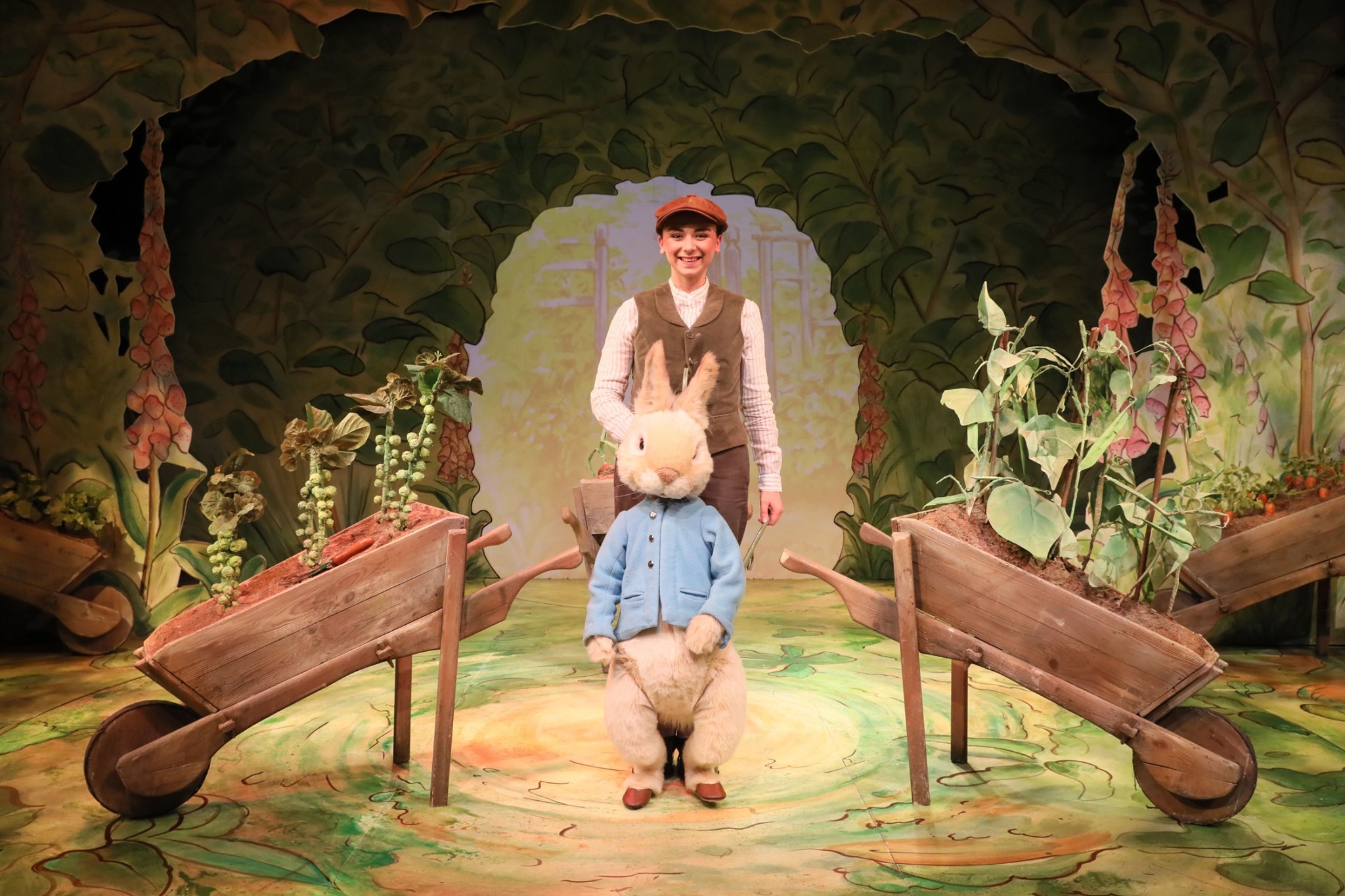 peter rabbit puppet on stage in where is peter rabbit