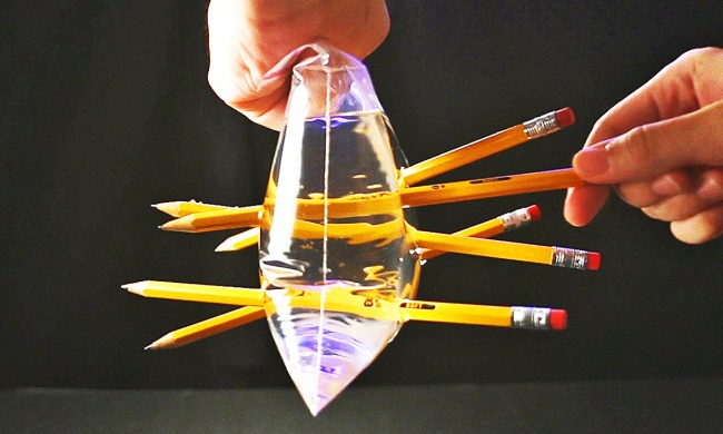 pencil through bag with water in easy science experiment
