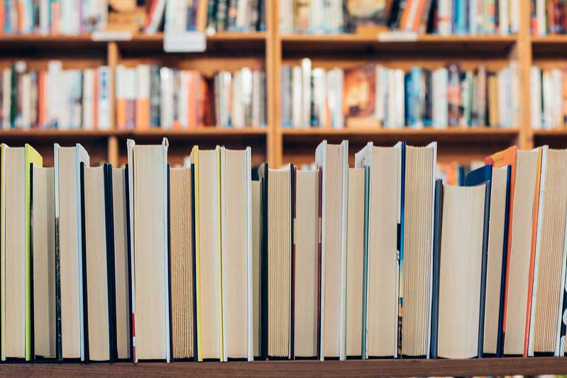 books on shelf at library