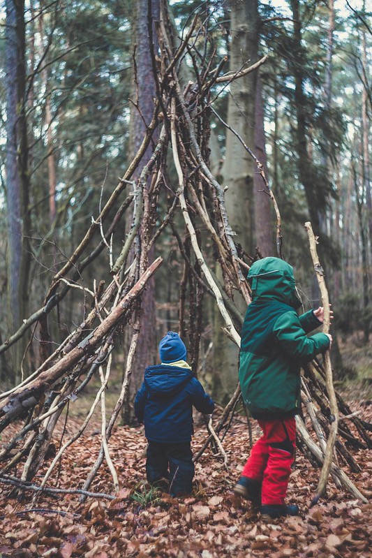 Children playing in forest