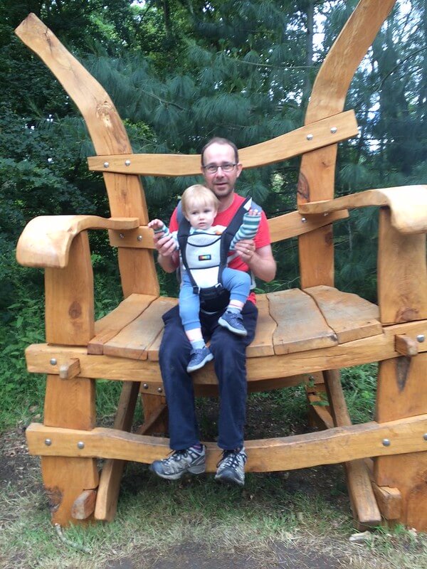 Father and child on the Knebworth Dinosaur Trail