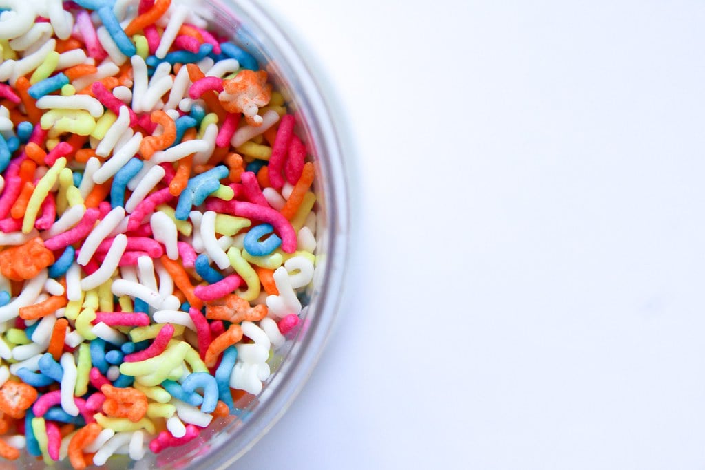 School cake colourful sprinkle decorations.