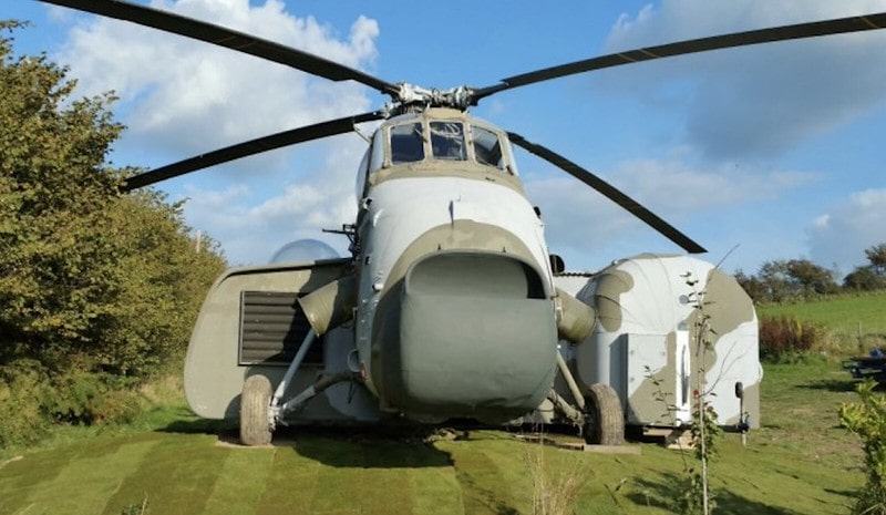 Unique converted helicopter at campsite on the Isle of Wight.
