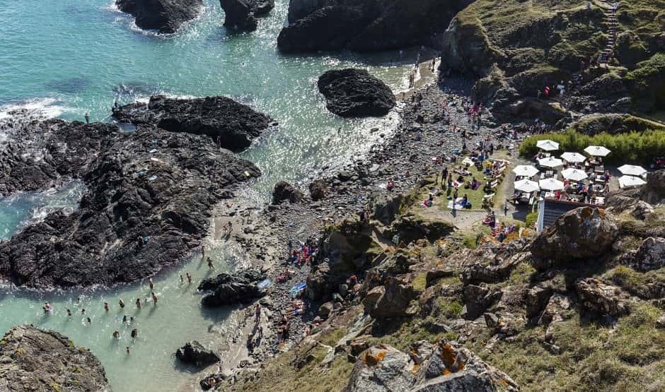 The seashore next to the Pollurian On The Lizard Hotel.