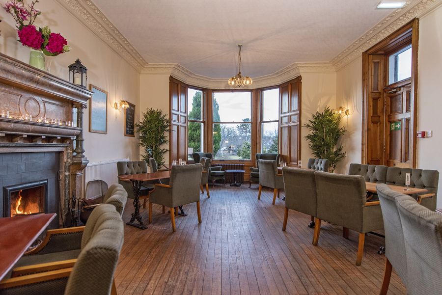 Plush dining room at Nethybridge Hotel.