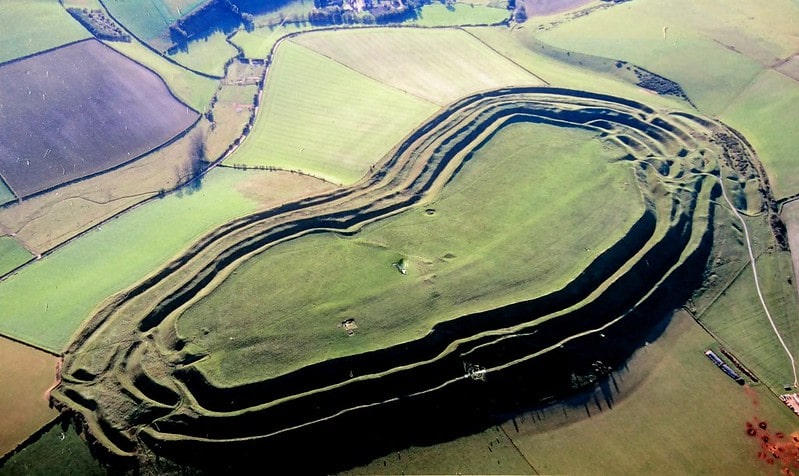Aerial view of a Celtic hillfort.