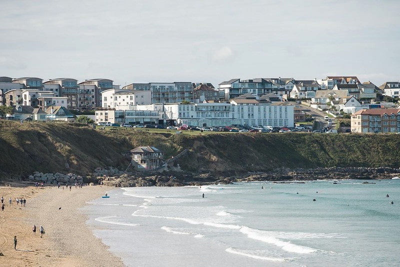 View of the beach from Esplanade Hotel, Cornwall.