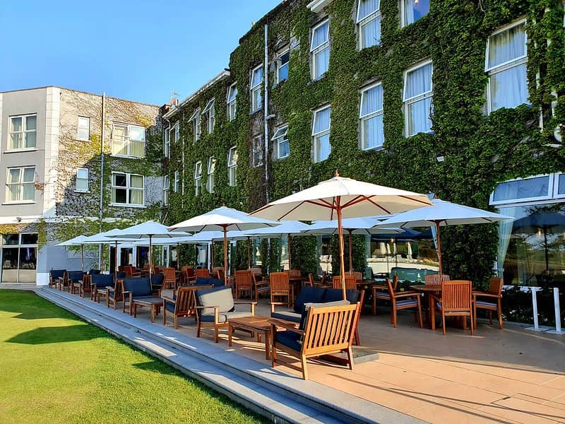 Outdoor restaurant at Carlyon Bay Hotel, Cornwall.
