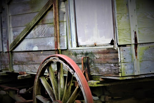 Functional Victorian wagon made of wood and with wooden wheels.