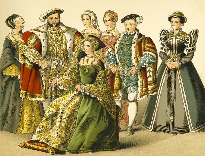 Family portrait of Henry VIII, five wives and his son.