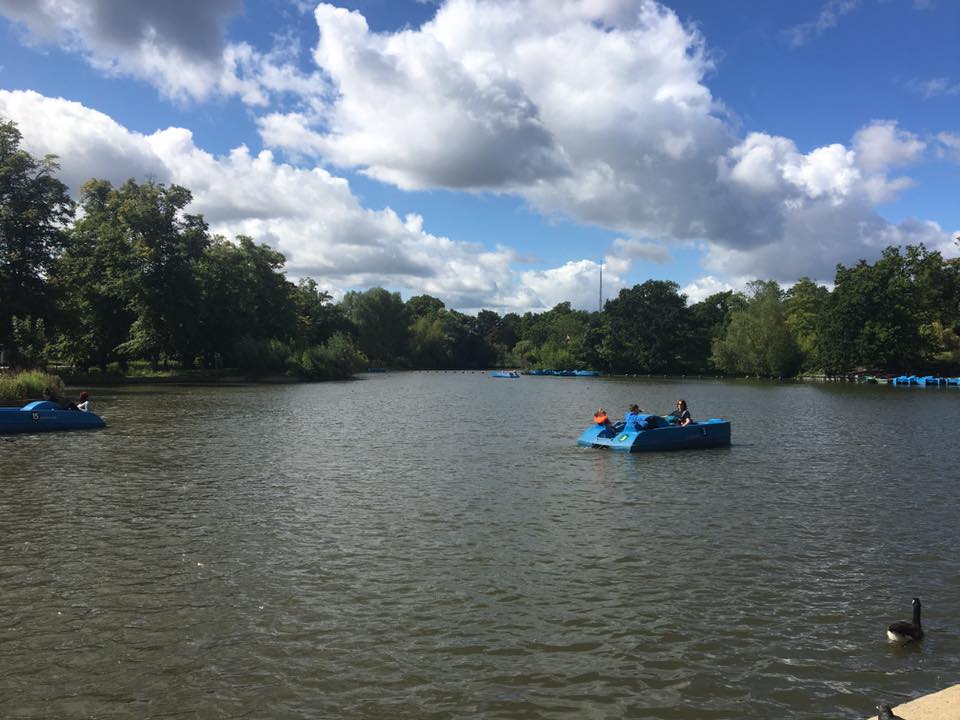 Pedal boats on the lake at Crystal Palace Park.