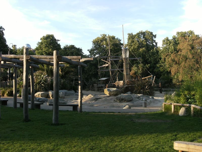 Climbing frame and pirate ship for children at Princess Diana Playground.