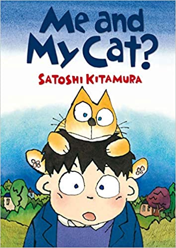 Cover of Me and My Cat: against a rural background with a clear blue sky, a cartoon boy has an orange cat on his head and both of them look surprised.