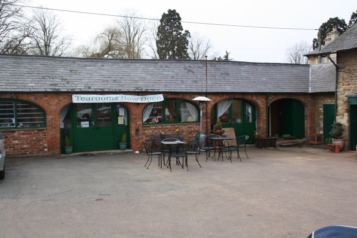 Awbery's Tea Rooms open for business, set in a small courtyard.
