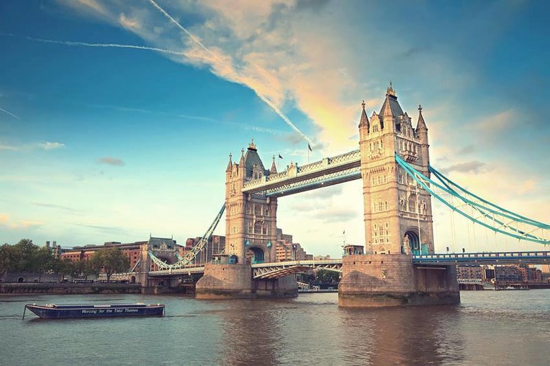 Sunny London in summer, specifically Tower Bridge.