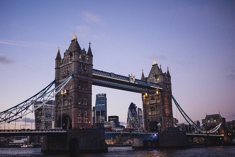 Tower bridge in London at dusk