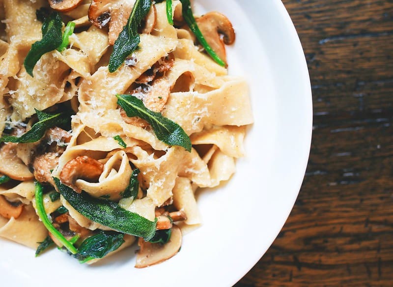 Plate of mushroom tagliatelle.