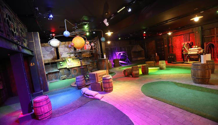 Indoor crazy golf course at Mr Mulligans.