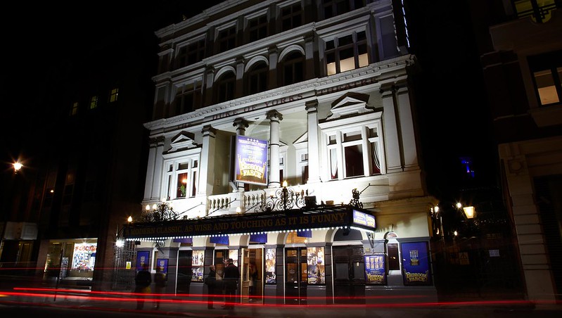 Duke of York's Theatre exterior at night.