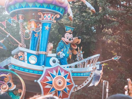 The Mickey Mouse float at the Disneyland parade.
