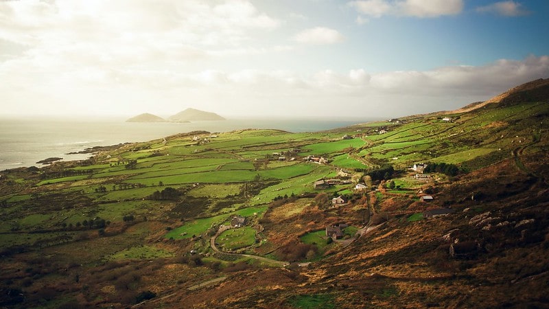 The beautiful scenery of the Irish countryside on the coast.