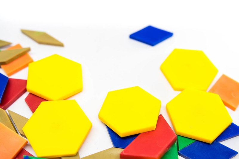 Different coloured plastic shapes to help KS2 kids learn area and perimeter.