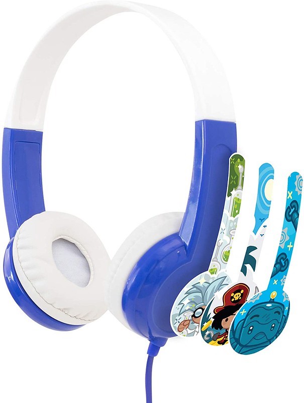 White and blue headphones for kids.