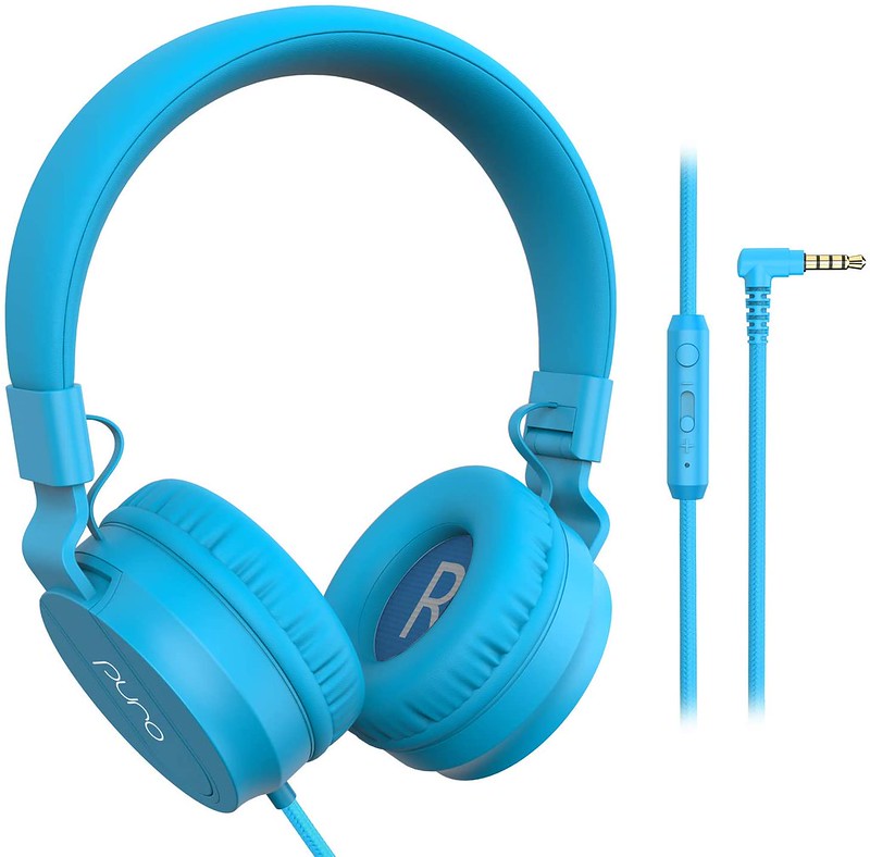 Bright blue wired over-ear headphones.