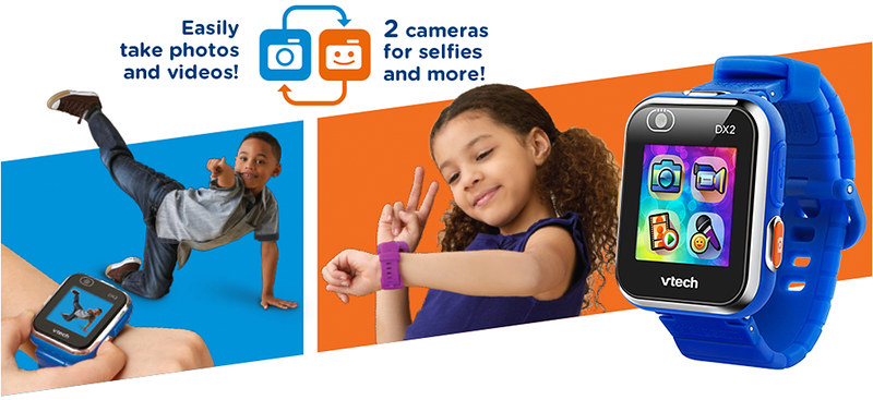 Kids modelling the VTech Kidizoom Smartwatch DZ2.