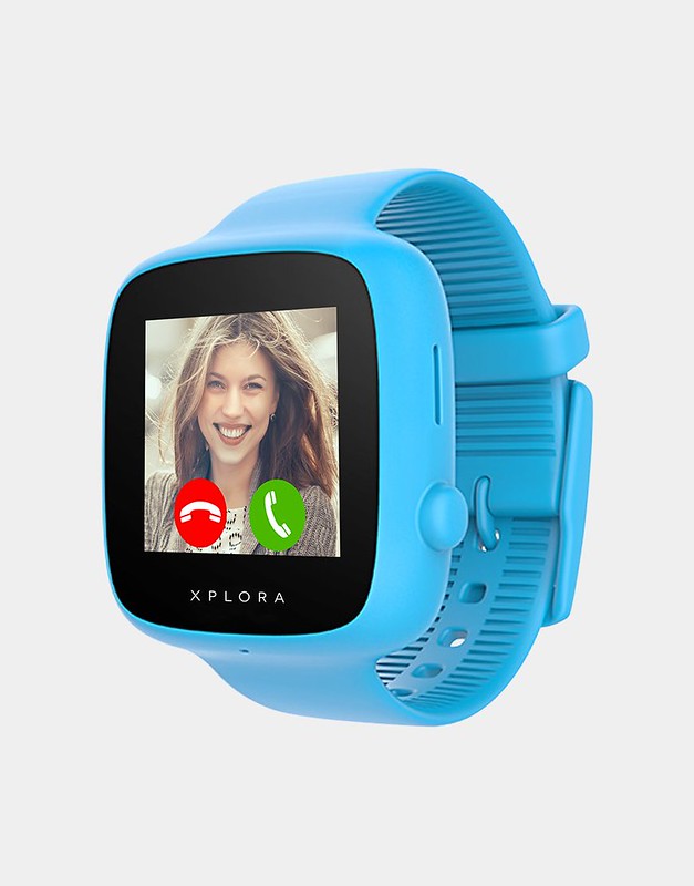 Light blue Xplora Go kids smart watch.