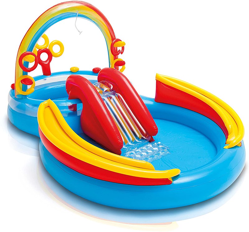 The Intex Rainbow Ring Toddlers Play Centre includes a pool, slide and ring toss game.