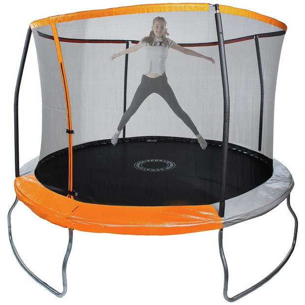 Older child playing on a Sportspower Outdoor Kids 8ft Trampoline With Enclosure.