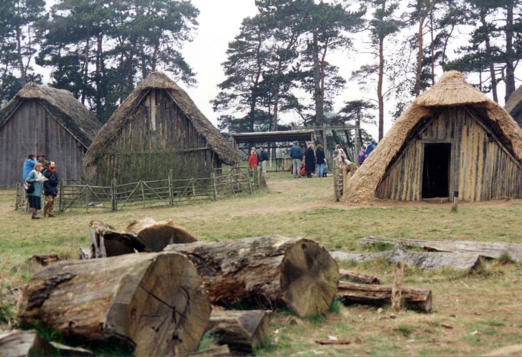 Huts in a display Anglo-Saxon village.