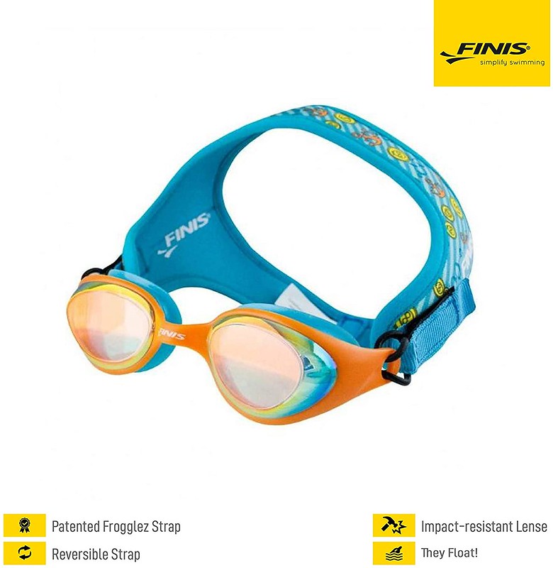 Finis Frogglez Goggles in a blue and sea themed pattern.