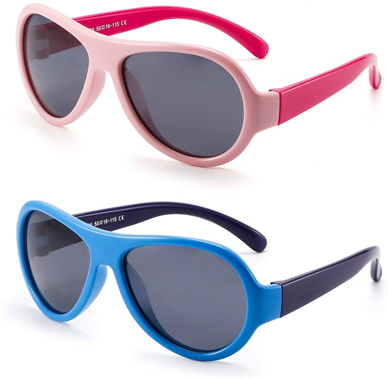 Pink or blue JM Kids Rubber Sunglasses.