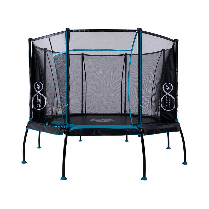 Large octagonal trampoline with a net.