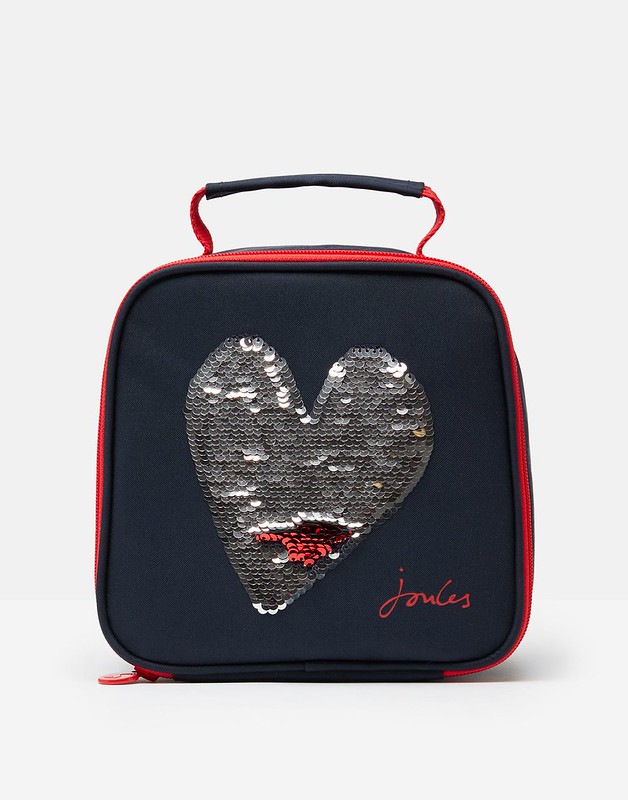 Black and red Joules Sequin Heart Lunch Bag.