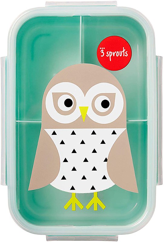 3 Sprouts Designed Kids Bento Box with owl on the front.