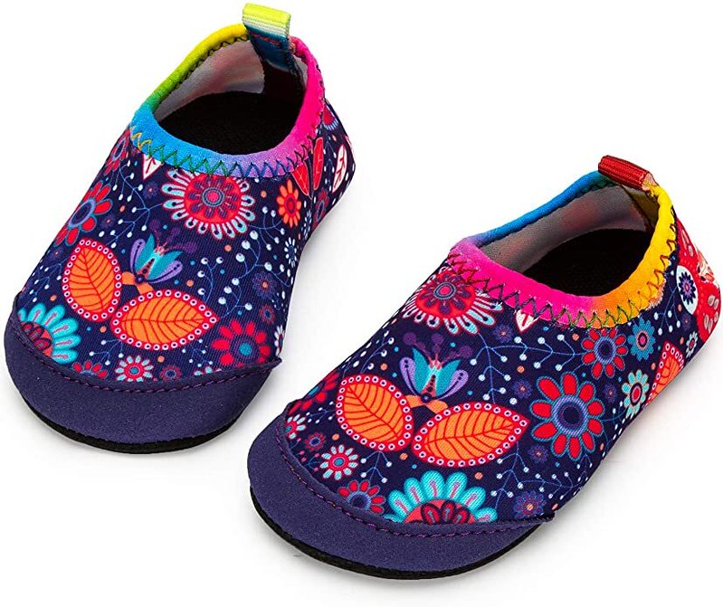 Brightly coloured and patterned Barefoot Aqua Socks.